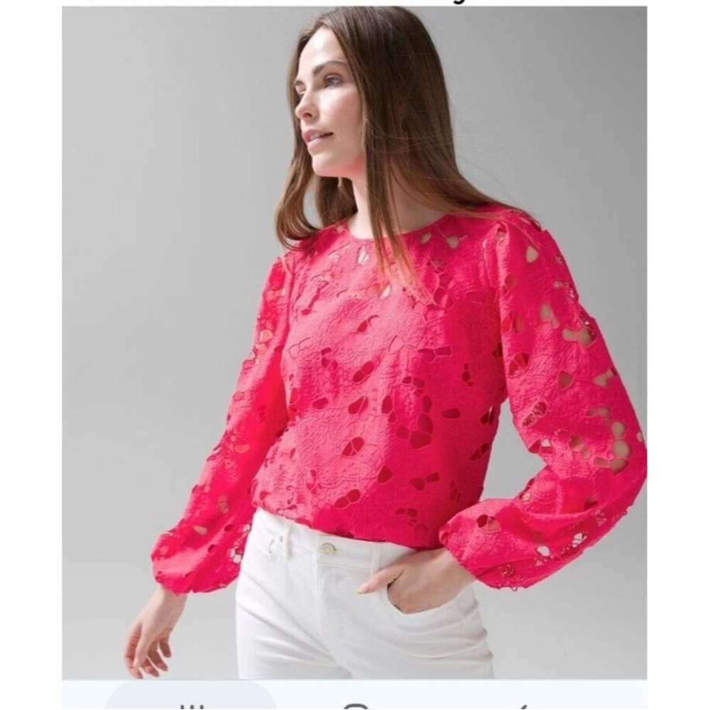White House Black Market Vibrant Red Lace Blouse